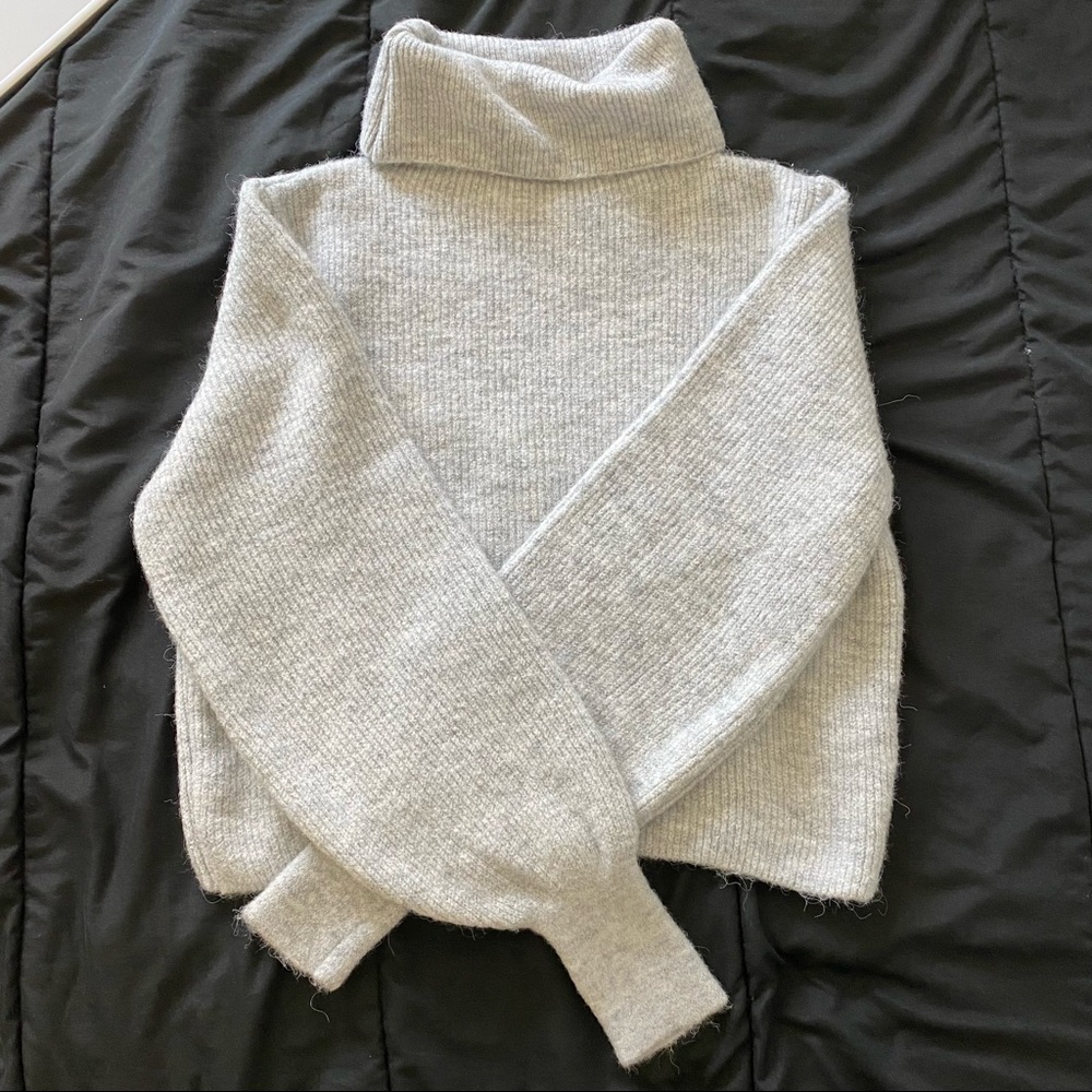 TOPSHOP grey turtleneck bell sleeve sweater